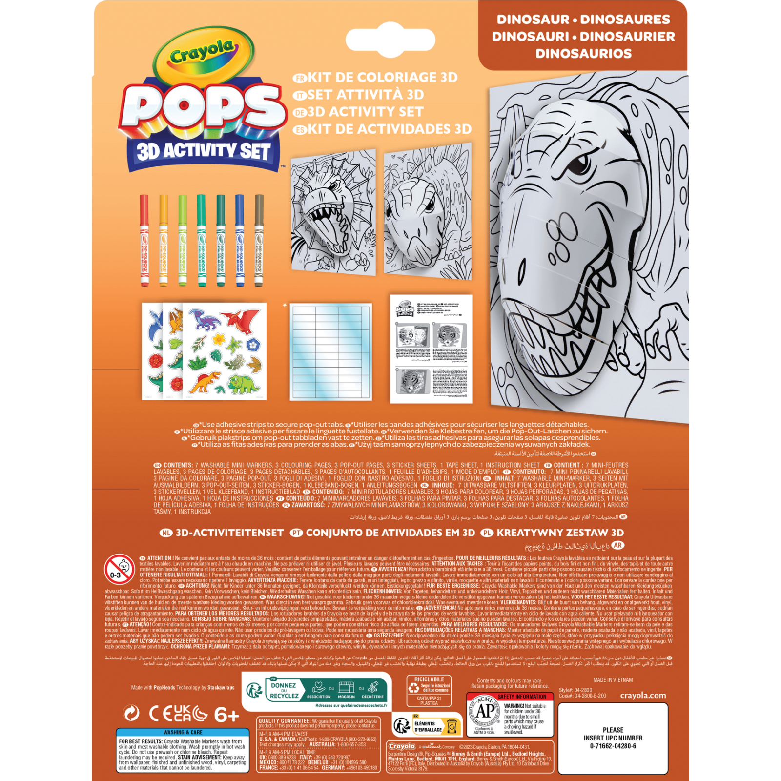 Набор для творчества Crayola POPS 3D Динозавры" с 7 фломастерами (04-2800) изображение 2