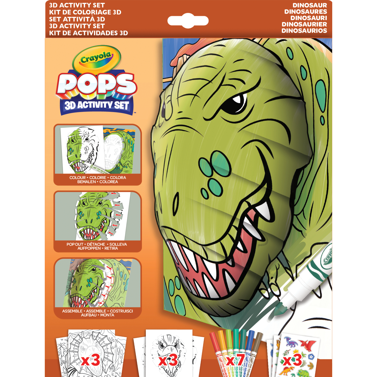Набор для творчества Crayola POPS 3D Динозавры" с 7 фломастерами (04-2800)