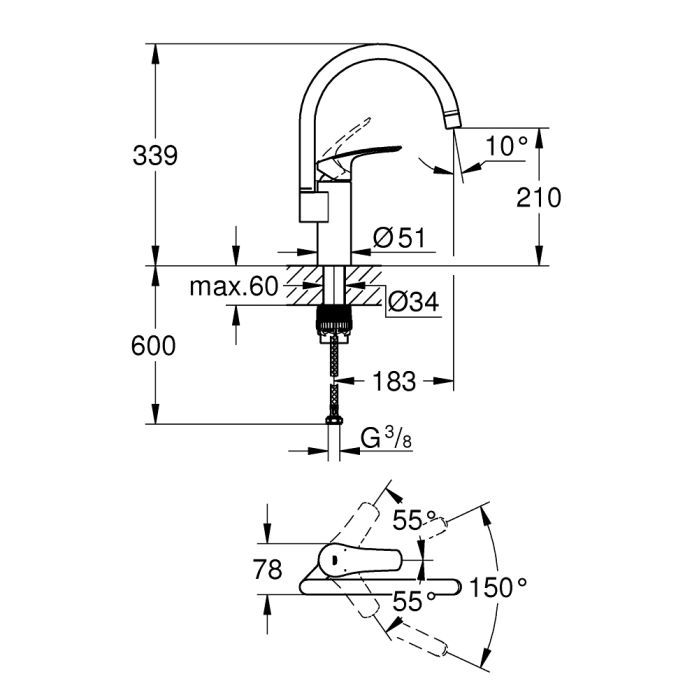Смеситель Grohe Eurosmart New (33202003) изображение 4