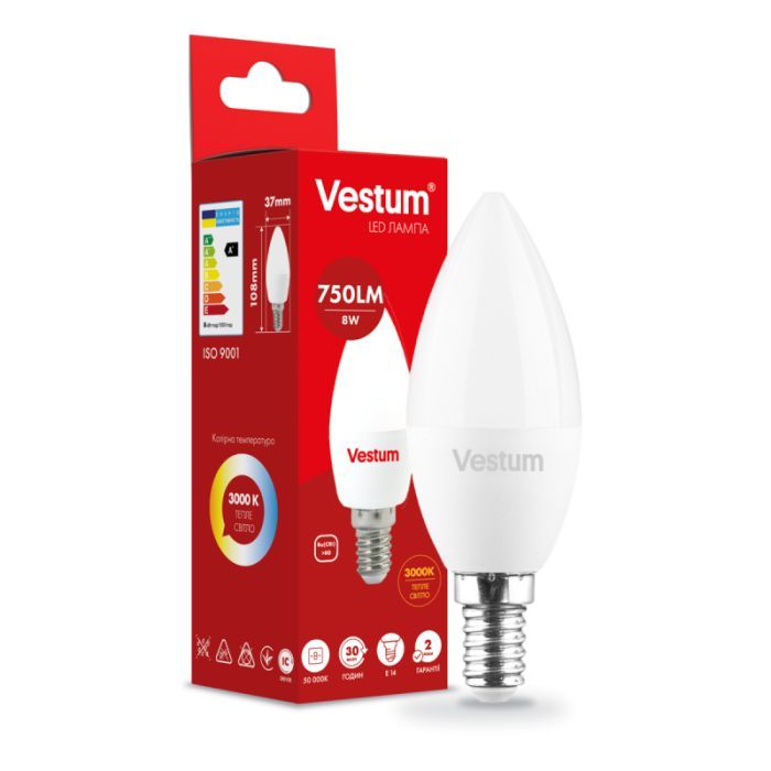 Лампочка Vestum С37 8W 3000K 220V E14 (1-VS-1312) изображение 2