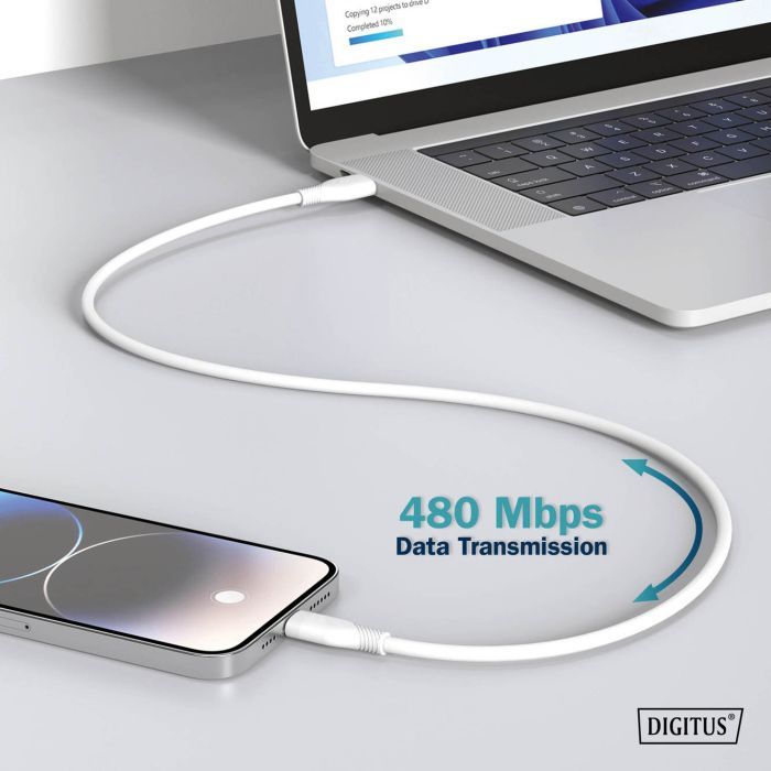 Дата кабель USB-C to USB-C 2.0m USB 2.0 60W silicone white Digitus (AK-300341-020-W) изображение 10