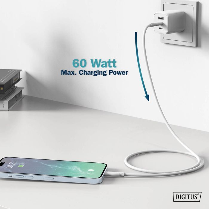Дата кабель USB-C to USB-C 2.0m USB 2.0 60W silicone white Digitus (AK-300341-020-W) изображение 9
