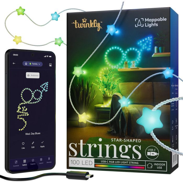Гирлянда Twinkly Smart LED, Strings USB 100 Heart-shaped RGB LEDs, Clear Wire, USB-C (TWKH100RGB-T)