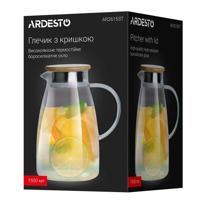 Глечик Ardesto 1500мл, боросилікатне скло, бамбук, прозорий (AR2615ST) зображення 5