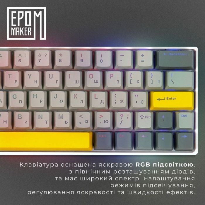 Клавиатура Epomaker EP64 60 Mulan Switch Hot-Swap RGB Wireless/Bluetooth/USB UA Black (EP64-B-M) изображение 10