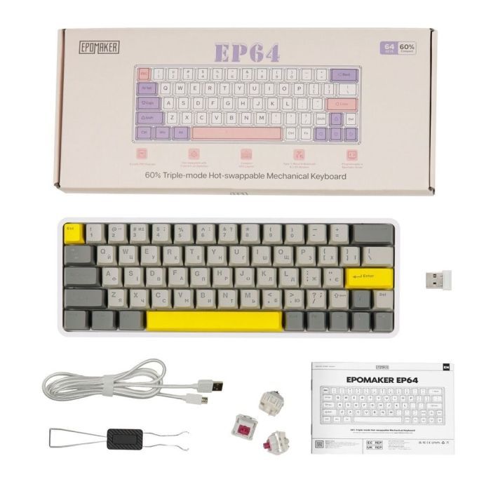 Клавиатура Epomaker EP64 60 Mulan Switch Hot-Swap RGB Wireless/Bluetooth/USB UA Black (EP64-B-M) изображение 12