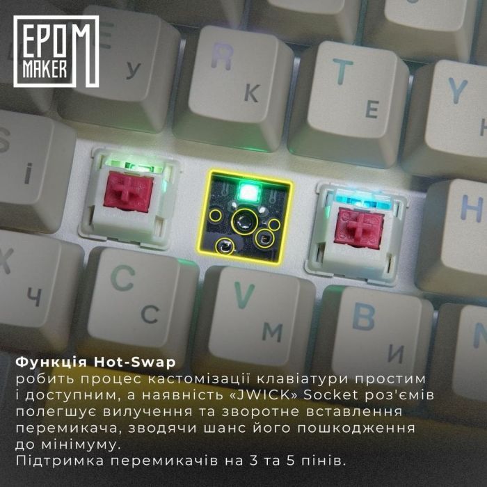 Клавиатура Epomaker EP64 60 Mulan Switch Hot-Swap RGB Wireless/Bluetooth/USB UA Black (EP64-B-M) изображение 7