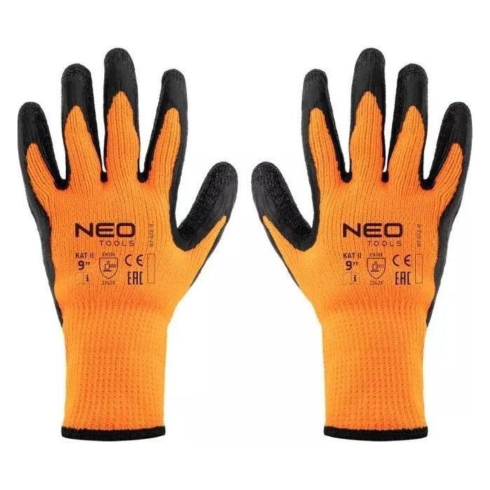 Захисні рукавиці Neo Tools латексне покриття, поліестер, р.9, помаранчево чорні (97-612-9)