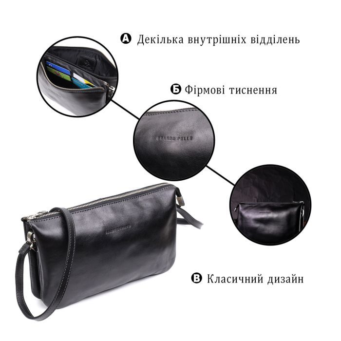 Сумка Grande Pelle Из натуральной кожи Черная (11657) изображение 4