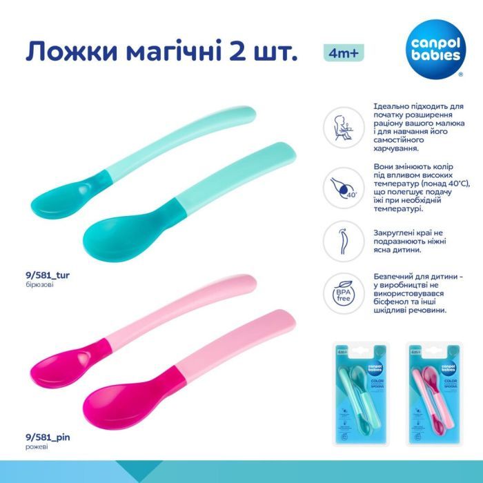 Набор детской посуды Canpol babies Ложки магічні 2 шт. - рожеві (9/581_pin) изображение 4