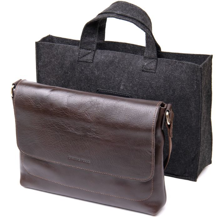 Сумка Grande Pelle Кожаная мужская Коричневая (11430) изображение 7