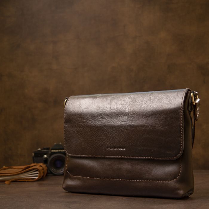 Сумка Grande Pelle Кожаная мужская Коричневая (11430) изображение 8