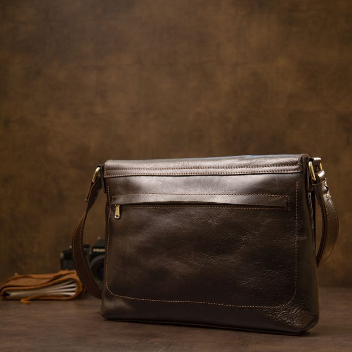 Сумка Grande Pelle Кожаная мужская Коричневая (11430) изображение 9