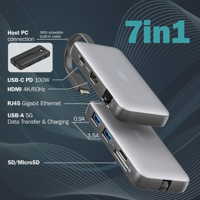 Порт-реплікатор Digitus USB-C > HDMI/2xUSB-A/USB-C/SD/MicroSD/RJ54 (DA-70914) зображення 7