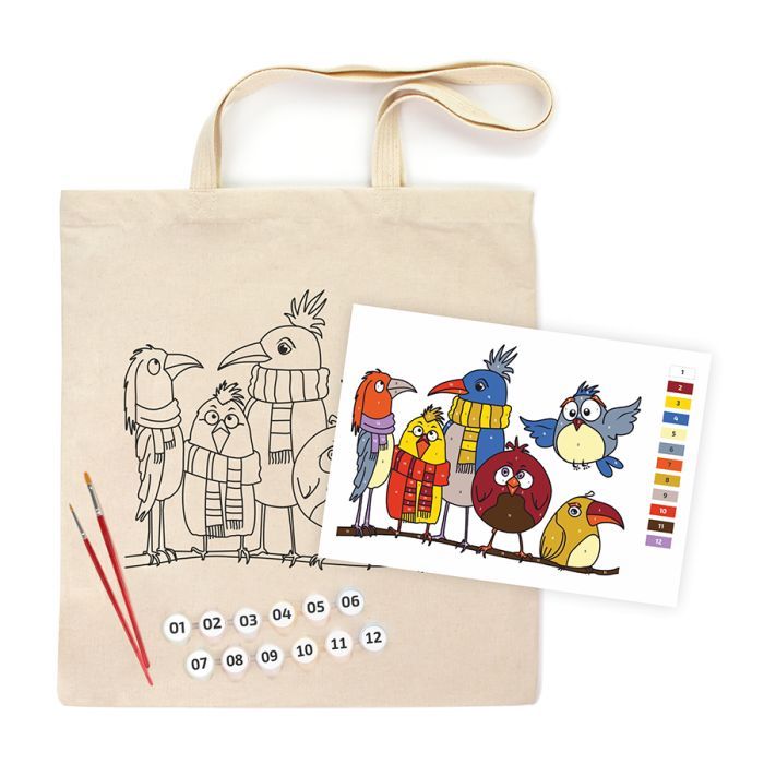 Набор для творчества Rosa Talent екосумка-розмальовка, Funny Birds, 38х42 см (4823098543534) изображение 2