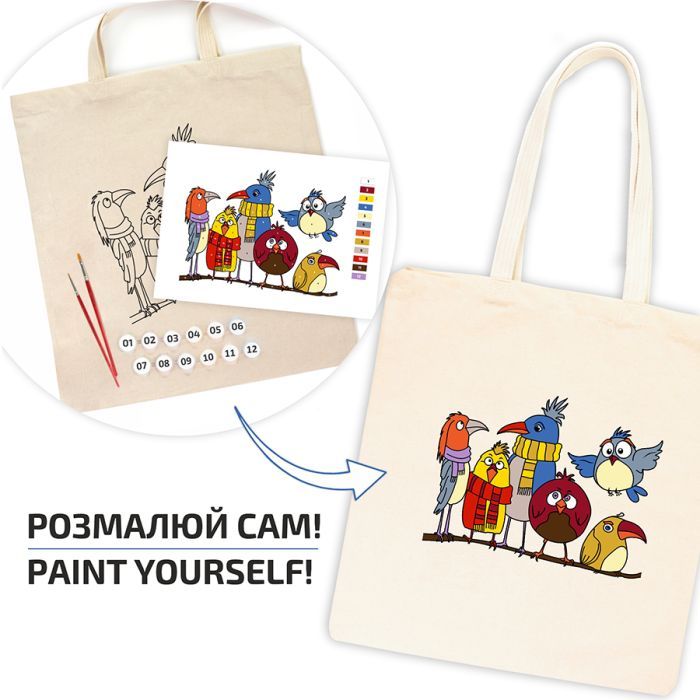 Набор для творчества Rosa Talent екосумка-розмальовка, Funny Birds, 38х42 см (4823098543534) изображение 3