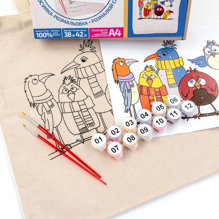 Набор для творчества Rosa Talent екосумка-розмальовка, Funny Birds, 38х42 см (4823098543534) изображение 4