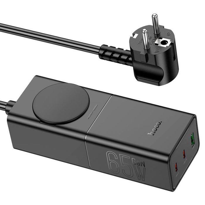 Зарядное устройство HOCO NS4 Sharp desktop socket 2xUSB-C + USB-A PD65W Black (6942007617352) изображение 2
