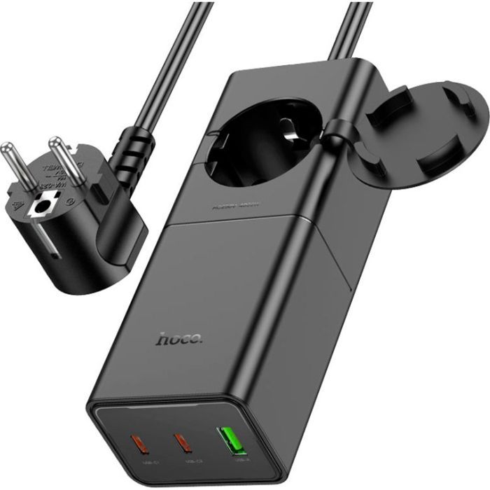 Зарядное устройство HOCO NS4 Sharp desktop socket 2xUSB-C + USB-A PD65W Black (6942007617352) изображение 3