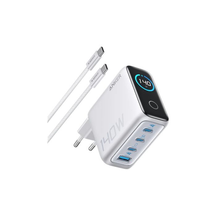 Зарядное устройство Anker Laptop GaN 140W 3xUSB-C PD3.1 + USB-A + display + cable Silver (B2697G41)