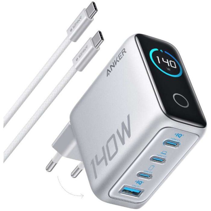 Зарядное устройство Anker Laptop GaN 140W 3xUSB-C PD3.1 + USB-A + display + cable Silver (B2697G41)