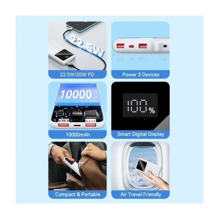 Батарея универсальная Vention 10000mAh 22.5W 3A, PD, QC/3.0, LED Display, Black (FHKB0) изображение 3
