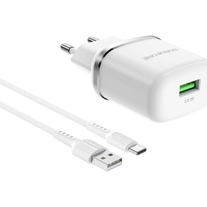 Зарядное устройство BOROFONE BA36A USB QC3.0 18W + cable USB to USB-C white (6931474716019) изображение 3