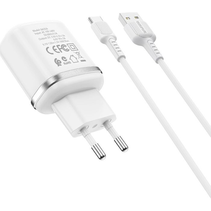 Зарядное устройство BOROFONE BA36A USB QC3.0 18W + cable USB to USB-C white (6931474716019) изображение 4