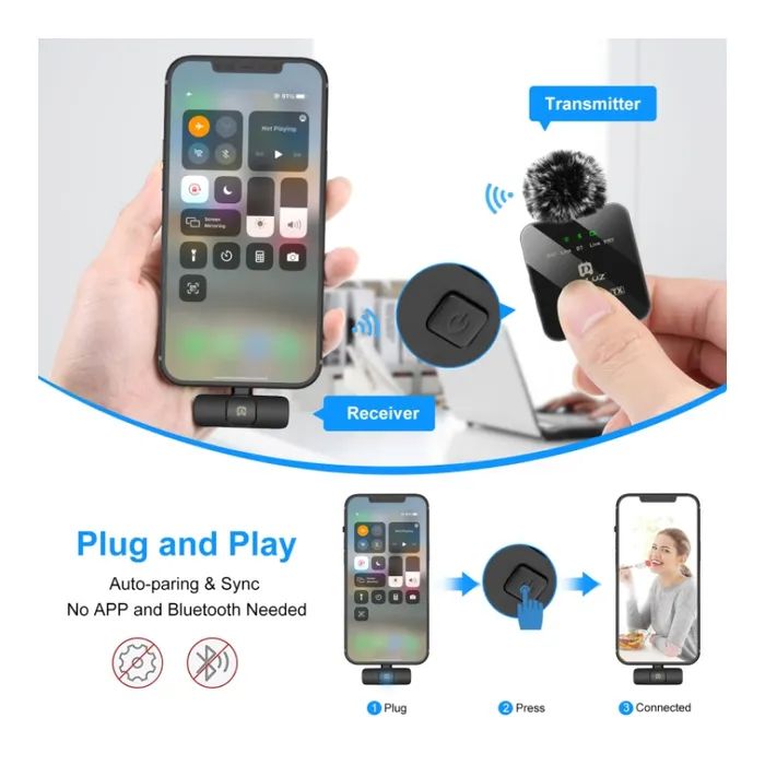 Микрофон Puluz для iPhone/iPad 8-контактний приймач і два мікрофони Black (PU647B) изображение 3