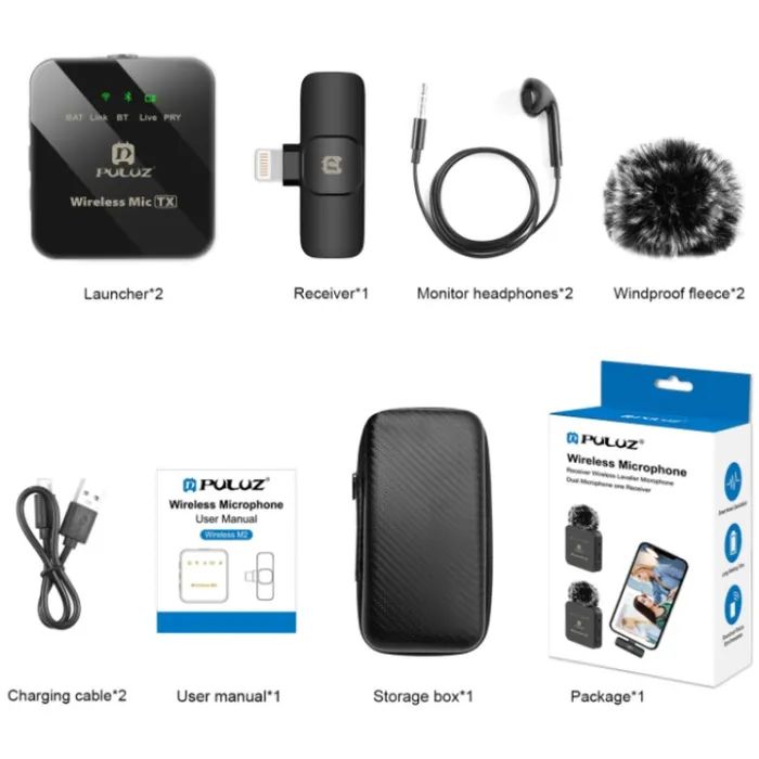 Микрофон Puluz для iPhone/iPad 8-контактний приймач і два мікрофони Black (PU647B) изображение 4