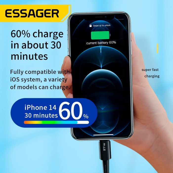 Дата кабель USB-C to Lightning 1.0m 20W black Essager (EXCTL-CG01) изображение 3