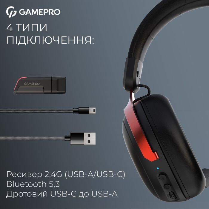 Навушники GamePro Asgard Freya Pro Wireless Black/Red (HSW201BR) зображення 6
