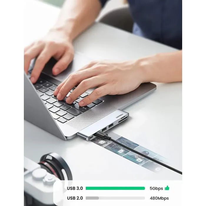 Концентратор Ugreen 2xUSB-C to 3xUSB 3.0 + SD/TF + PD CM251 gray (60560) зображення 3 Концентратор Ugreen 2xUSB-C to 3xUSB 3.0 + SD/TF + PD CM251 gray (60560) зображення 3