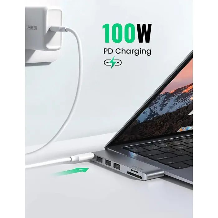Концентратор Ugreen 2xUSB-C to 3xUSB 3.0 + SD/TF + PD CM251 gray (60560) зображення 6 Концентратор Ugreen 2xUSB-C to 3xUSB 3.0 + SD/TF + PD CM251 gray (60560) зображення 6