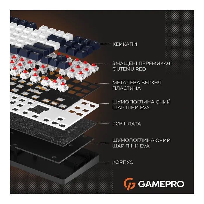 Клавіатура GamePro Genesis Metallic MK110G Outemu Red Switch USB UA Gray (MK110G) зображення 12
