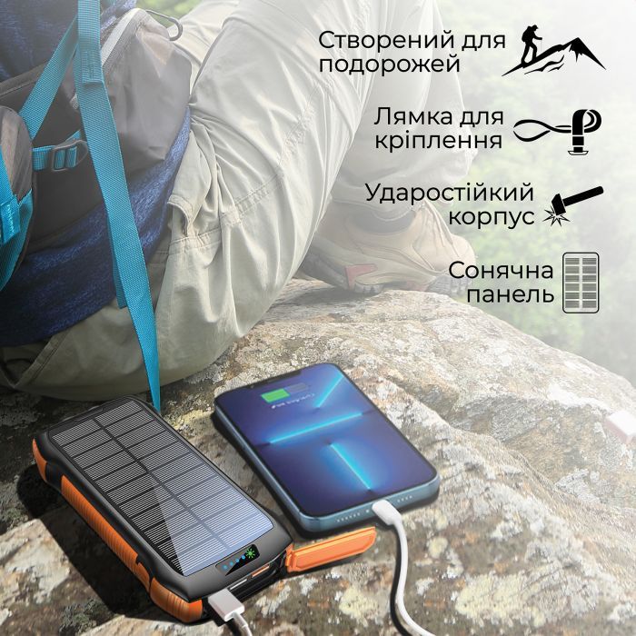Батарея універсальна Promate 20000mAh PD/20W, QC/3/0, Solar, QI, IP65 (solartank-20pdqi.black) зображення 5