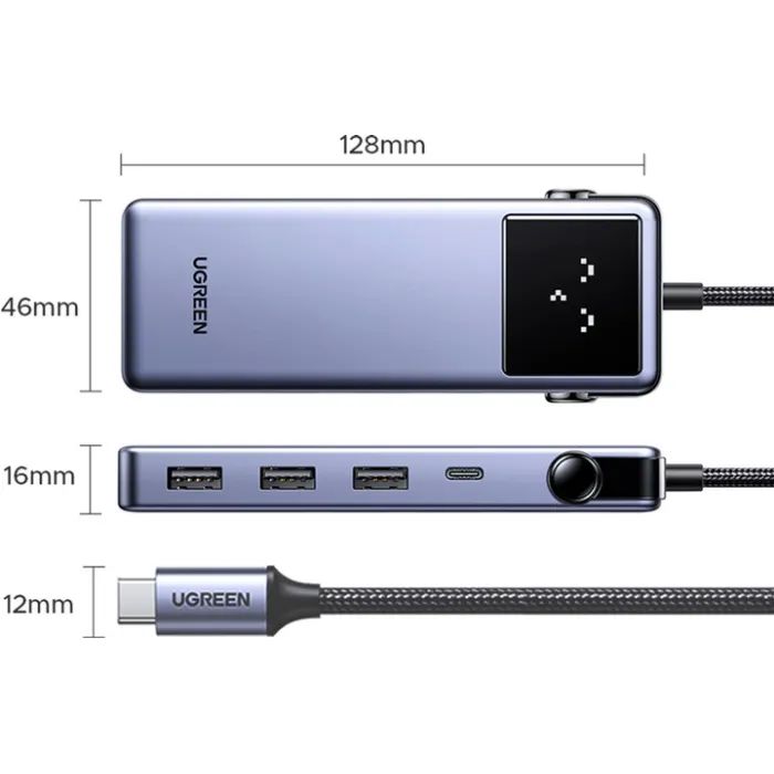 Концентратор Ugreen USB-C 7-in-1 3xUSB + 1xUSB-C + HDMI + RJ45 + PD 100W CM888 gray (45155) изображение 3