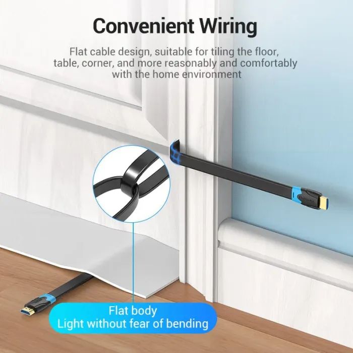 Кабель мультимедийный HDMI M to HDMI M 1.0m flat black Vention (AAKBF) изображение 2