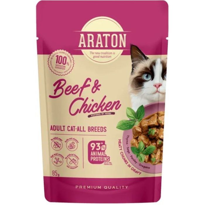 Влажный корм для кошек ARATON Adult with Beef and Chicken 85 г (ART47927)