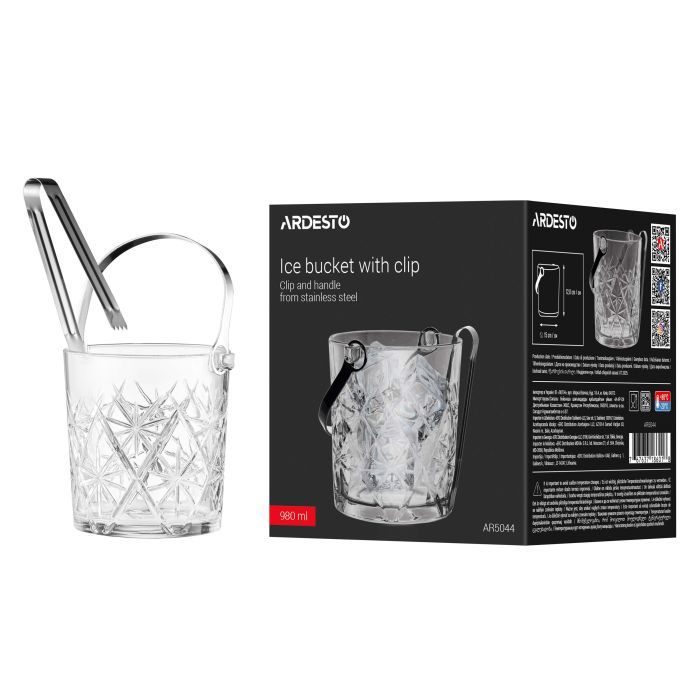 Відро для льоду Ardesto Alba 980мл, скло, прозорий (AR5044) зображення 6
