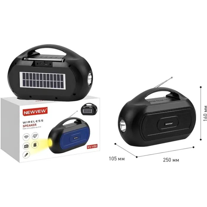 Акустична система NEWVEW NV-V50 Solar Panel/BT/USB/TF/FM/AUX Black (NWVW-NV-V50-BK) зображення 4