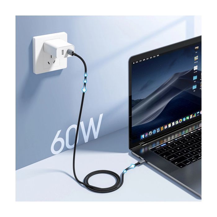 Дата кабель USB-C to USB-C 1.2m 60W braided black Choetech (XCC-1014) изображение 2