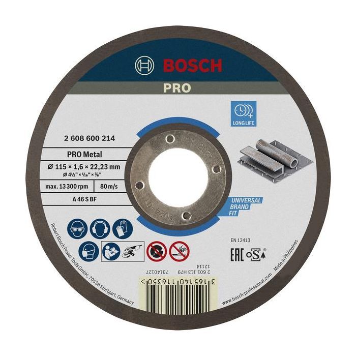 Круг отрезной Bosch Professional, для металла, 115×1.6×22.23 mm (2.608.600.214)