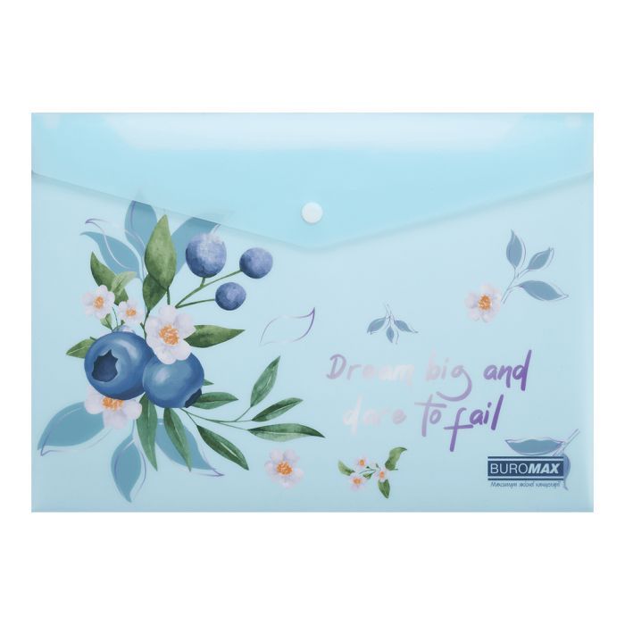 Папка - конверт Buromax А4 на кнопці, BLUEBERRY ARABESKI, напівпрозора,аквамарин (BM.3943-52)