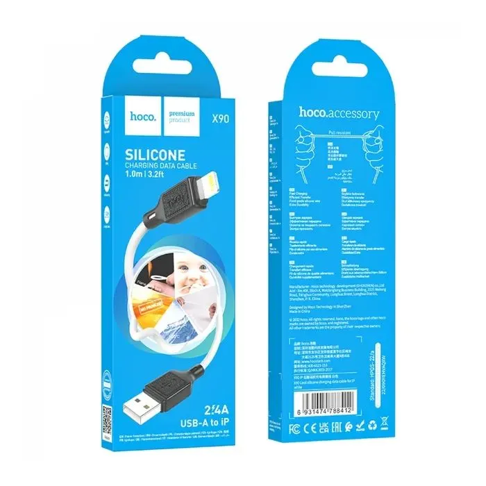 Дата кабель USB 2.0 AM to Lightning 1.0m silicone X90 Cool white HOCO (6931474788412) изображение 3