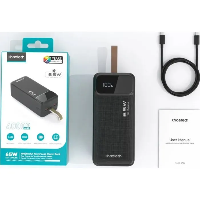 Батарея универсальная Choetech 40000mAh, PD/65W, QC, AFC (B734) изображение 4