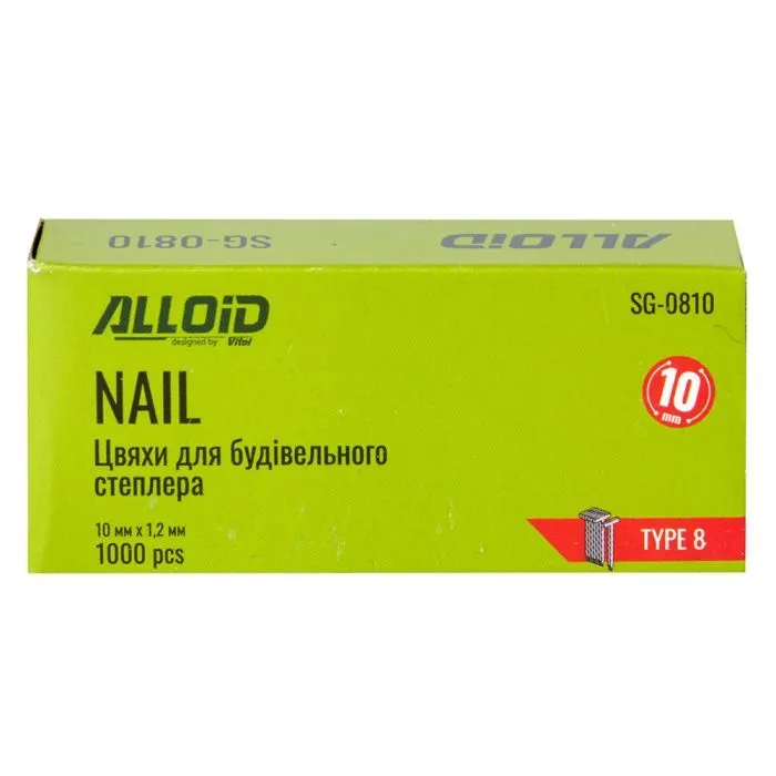 Скобы для строительного степлера Alloid Pro, для строительного степлера, тип 8, 10×1.2мм, 1000шт. (SG-0810) изображение 4