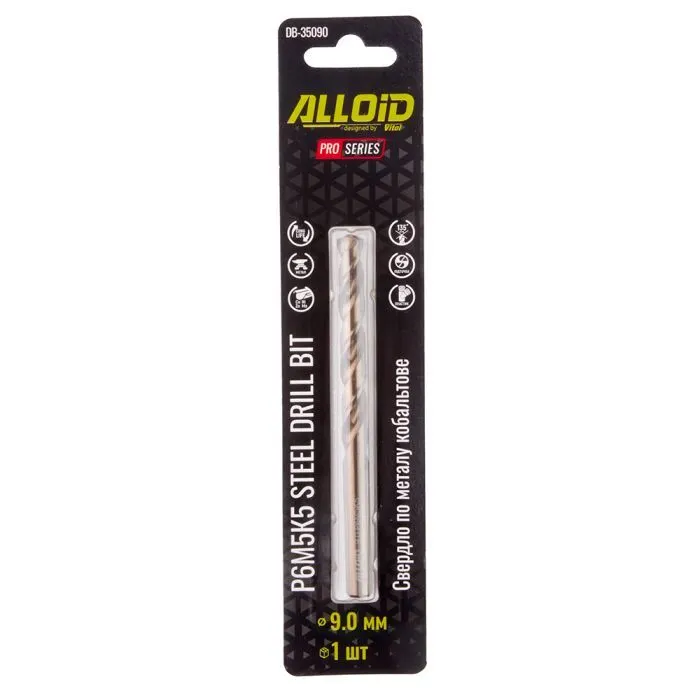 Сверло Alloid Pro, по металлу, кобальтовое, 9.0мм, Р6М5К5 (DB-35090) изображение 2