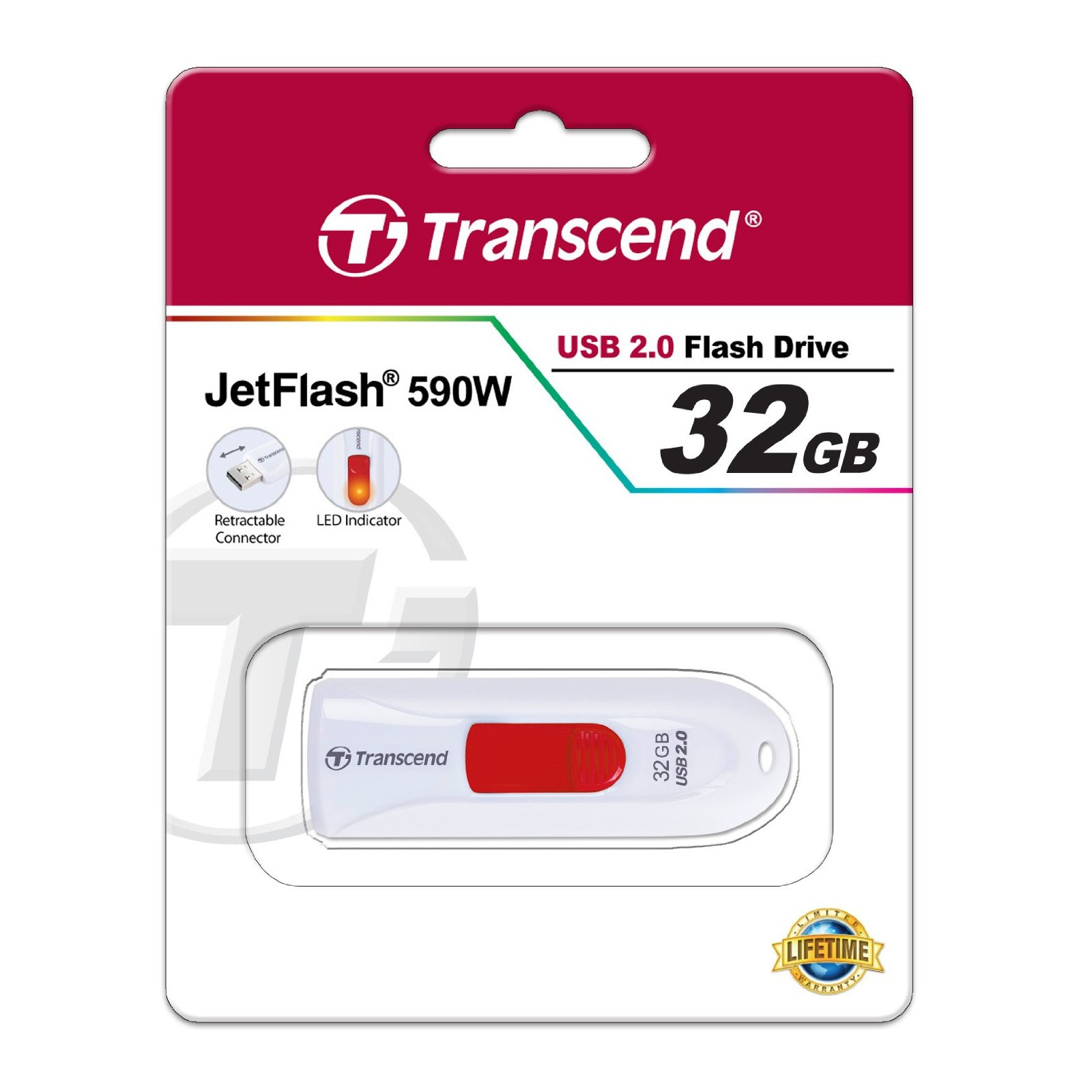 USB флеш накопичувач Transcend 32GB JetFlash 590 White USB 2.0 (TS32GJF590W) зображення 5