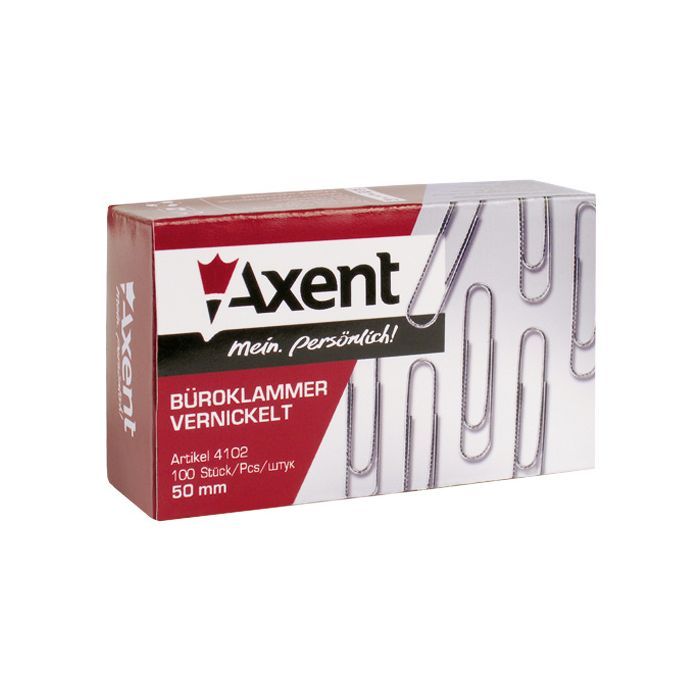 Скріпки канцелярські Axent rounded, nickel-plated, 50 мм, 100 шт. (4102-А) зображення 2